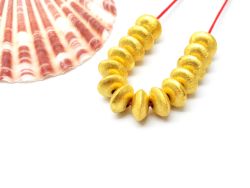18K Solid Yellow Gold Puff Coin Shape Brushed Finishing 8mm Bead, SGTAN-0415, Sold By 1 Pcs.