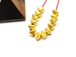18K Solid Yellow Gold Square Puff Shape Brushed Finishing 6X6mm Bead, SGTAN-0426, Sold By 1 Pcs.