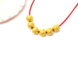 18K Solid Yellow Gold Ball Shape Textured Finishing 5mm Bead, SGTAN-0428, Sold By 3 Pcs.