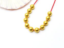 18K Solid Yellow Gold Ball Shape Plain Finished, 5,2X6mm Bead, SGTAN-0440, Sold By 2 Pcs.