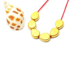 18K Solid Yellow Gold Pear Shape Plain Finished, 6,5X8mm Bead, SGTAN-0448, Sold By 2 Pcs.