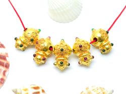18K Solid Yellow Gold Fancy Shape 20X12X15 Gold Bead With Stone Studded, SGTAN-0562, Sold By 1 Pcs.