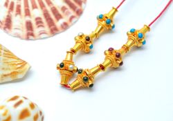 18K Gold Bead With Stone Shape, 15X10X3,5 mm Stone, SGTAN-0566, Sold By 1 Pcs.