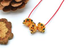 18K Solid Yellow Gold Roundel Shape 11X8 mm Bead With Stone, SGTAN-0588, Sold By 1 Pcs.