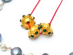 18K Solid Yellow Gold Roundel Shape 8,5X11 mm Bead With Stone, SGTAN-0590, Sold By 1 Pcs.