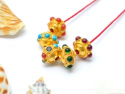 18K Solid Yellow Gold Roundel Shape 7x9,5 mm Bead With Stone, SGTAN-0592, Sold By 1 Pcs.