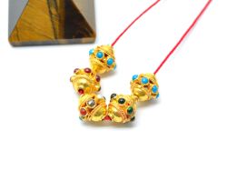 18K Solid Yellow Gold Roundel Shape 11X10,5mm Bead With Stone, SGTAN-0593, Sold By 1 Pcs.