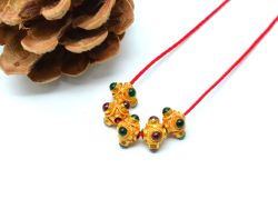 18K Solid Yellow Gold Round Shape 6x9x7mm Bead With Stone, SGTAN-0594, Sold By 1 Pcs.