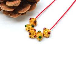 18K Solid Yellow Gold Roundel Shape 6X8X6 mm Bead With Stone, SGTAN-0595, Sold By 1 Pcs.