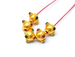 18K Solid Yellow Gold Roundel Shape 8,5X9X11 mm Bead With Stone Studded, SGTAN-0605, Sold By 1 Pcs.