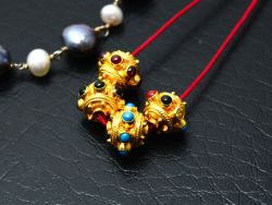 18K Solid Yellow Gold Roundel Shape10X9 mm Bead With Stone Studded, SGTAN-0611, Sold By 1 Pcs.