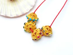 18K Solid Yellow Gold Roundel Shape 10X12,5 mm Bead With Stone Studded, SGTAN-0615, Sold By 1 Pcs.