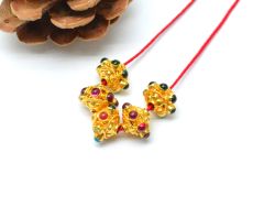 18K Solid Yellow Gold Round Shape 10X8mm Bead With Stone Studded, SGTAN-0616, Sold By 1 Pcs.