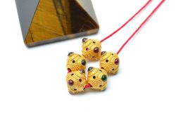 18K Solid Yellow Gold Roundel Shape 8X8 mm Handmade Bead With Stone Studded, SGTAN-0619, Sold By 1 Pcs.
