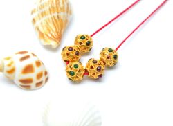 18K Solid Yellow Gold Roundel Shape 8X8mm Bead With Stone Studded, SGTAN-0621, Sold By 1 Pcs.