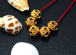 18K Solid Yellow Gold Roundel Shape 8X10 mm Bead With Stone Studded, SGTAN-0623, Sold By 1 Pcs.