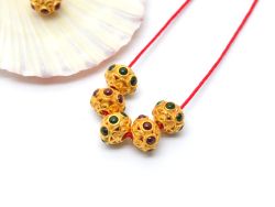 18K Solid Yellow Gold Roundel Shape 8,5X7 mm Bead With Stone Studded, SGTAN-0629, Sold By 1 Pcs.