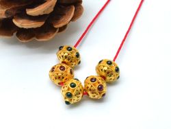 18K Solid Yellow Gold Roundel Shape 9,5X8 mm Bead With Stone Studded, SGTAN-0631, Sold By 1 Pcs.