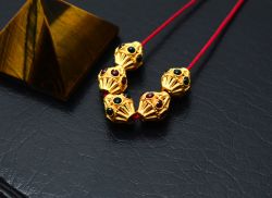 18K Solid Yellow Gold Handmade Drum Shape 10X8 mm Bead With Stone Studded, SGTAN-0634, Sold By 1 Pcs.