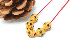 18K Solid Yellow Gold  Drum Shape 9X8mm Bead With Stone Studded, SGTAN-0636, Sold By 1 Pcs.