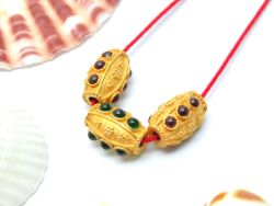 18K Solid Yellow Gold  Drum Shape 11X8 mm Bead With Stone Studded, SGTAN-0637, Sold By 1 Pcs.