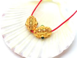 18K Solid Yellow Gold Handmade Drum Shape 11X8X6 mm Bead With Stone Studded, SGTAN-0638, Sold By 1 Pcs.