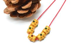 18K Solid Yellow Gold  Drum Shape 8X7mm Bead With Stone Studded, SGTAN-0639, Sold By 1 Pcs.