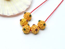 18K Solid Yellow Gold Roundel Shape 8X10 mm Bead With Stone Studded, SGTAN-0641, Sold By 1 Pcs.