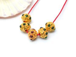 18K Solid Yellow Gold Roundel Shape 7X9 mm Bead With Stone Studded, SGTAN-0644, Sold By 1 Pcs.