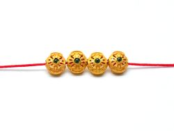 18K Solid Yellow Gold Handmade Roundel Shape 9X8x7 mm Bead With Stone Studded, SGTAN-0645, Sold By 1 Pcs.