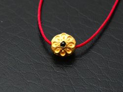 18K Solid Yellow Gold Handmade Roundel Shape 9X7 mm Bead With Stone Studded, SGTAN-0646, Sold By 1 Pcs.