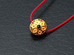 18K Solid Yellow Gold Handmade Roundel Shape 9x8 mm Bead With Stone Studded, SGTAN-0647, Sold By 1 Pcs.