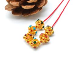 18K Solid Yellow Gold Roundel Shape 9X9 mm Bead With Stone Studded, SGTAN-0650, Sold By 1 Pcs.