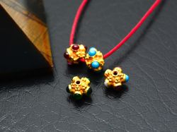 18K Solid Yellow Gold Roundel Shape 7X5mm Bead With Stone Studded, SGTAN-0652, Sold By 1 Pcs.