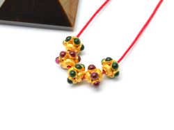 18K Solid Yellow Gold Handmade Drum Shape 6X7,5mm Bead With Stone Studded, SGTAN-0666, Sold By 1 Pcs.