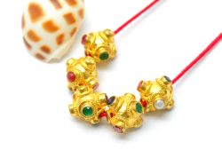 18K Solid Yellow Gold Handmade Fancy Shape 8X6,5 mm Bead With Stone Studded, SGTAN-0680, Sold By 1 Pcs.