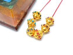 18K Solid Yellow Gold Oval Shape11X11 mm Bead With Stone Studded, SGTAN-0695, Sold By 1 Pcs.