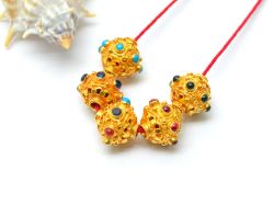 18K Solid Yellow Gold Oval Shape11X10 mm Bead With Stone Studded, SGTAN-0703, Sold By 1 Pcs.