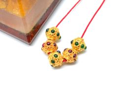 18K Solid Yellow Gold Handmade Fancy  Shape 6x7mm Bead With Stone Studded, SGTAN-0706, Sold By 1 Pcs.