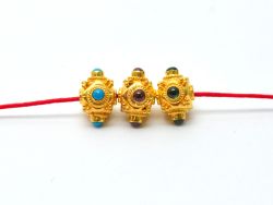 18K Solid Gold Fancy Beads in 6X8mm Size - Hydro Emerald , Hydro Ruby, SGTAN-0707, Sold By 1 Pcs.