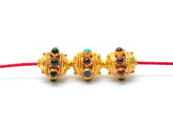 18K Solid Gold Oval Shape Beads Studded With Hydro Emerald , Hydro Ruby-  SGTAN-0710, Sold By 1 Pcs.