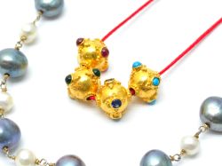  Handmade Beautiful  18K Solid Gold Beads in Round Shape - 9X11mm Size - 0716, Sold By 1 Pcs.