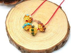  18K Solid  Yellow Gold Beads With  Hydro Emerald and Ruby Stone  - SGTAN-0721, Sold By 1 Pcs.