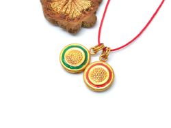 Beautiful 18k Solid Yellow Gold Enamel Pendent. 17x14mm Handmade 18k Gold Enamel Round Pendent in Shiny Finish, SGTAN-1049, Sold By 1 pcs