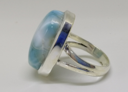  925 Sterling Silver Ring With Natural Larimar Stone 