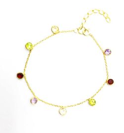 Handmade 925 Sterling Gold Bracelet With Multi Stones in 17cm+3cm -  4mm,Sold By 1pcs  