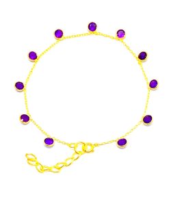  Handmade 925 Sterling Gold Plated Bracelet in Amethyst Stone, 17cm+3cm -Sold By 1pcs  
