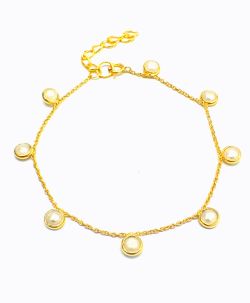 925 Sterling Gold 17cm+3cm Bracelet Studded With Pearl Stone  - 4mm 