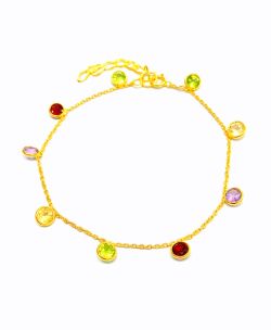 17cm+3cm Gold Handmade 925 Sterling Bracelet - Multi Stones,Sold By 1pcs 