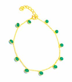  Handmade 925 Sterling 17cm+3cm Gold Bracelet With Green Onyx - Sold By 1pcs 